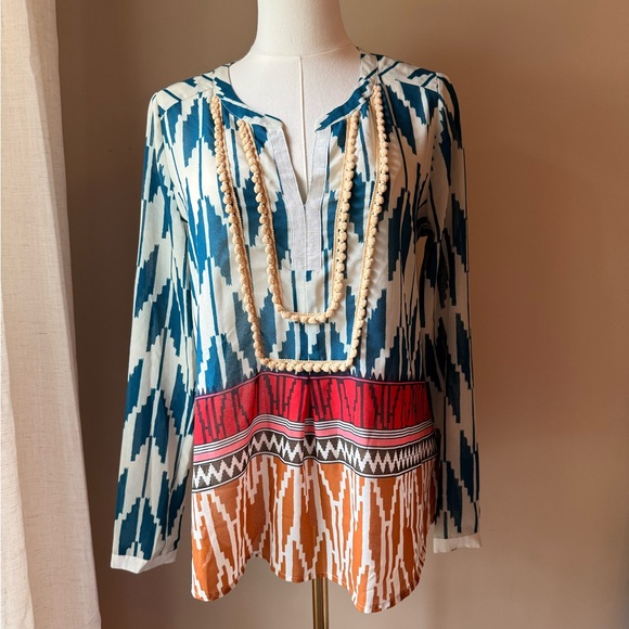 Maeve Tops - Maeve Embroidered Teal and Cream Floral Top